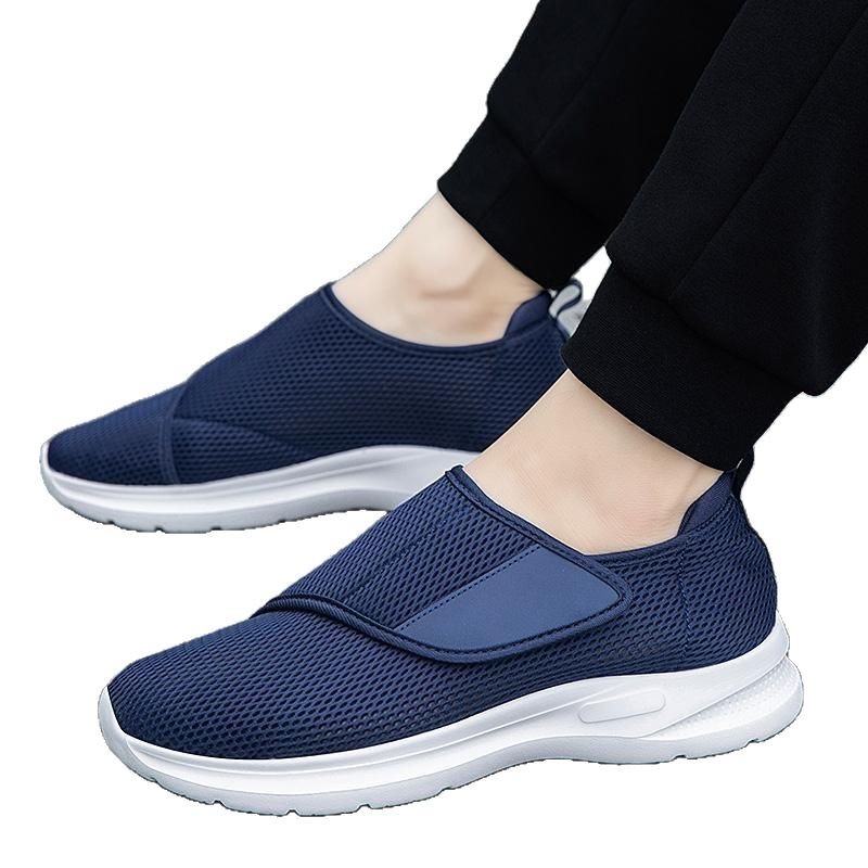 Обувки с велкро за възрастни за ходене, дишаща мрежеста горна част, гумена подметка, закопчаване с велкро, кръгъл нос, клиновиден ток