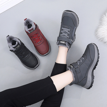 Дамски зимни топли пантофи с нехлъзгаща се подметка, флисова подплата, закопчаване с велкро, горна част от синтетична кожа, PU подметка