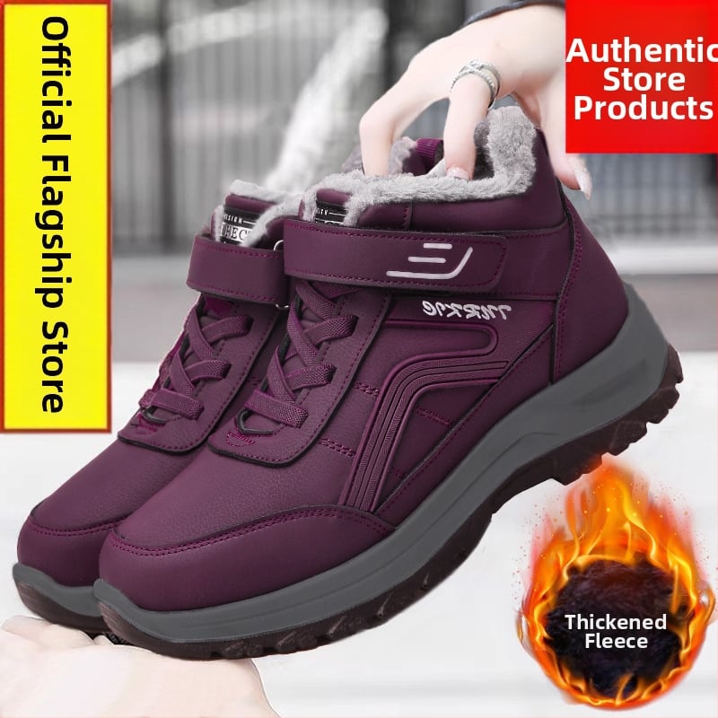 Дамски зимни топли пантофи с нехлъзгаща се подметка, флисова подплата, закопчаване с велкро, горна част от синтетична кожа, PU подметка