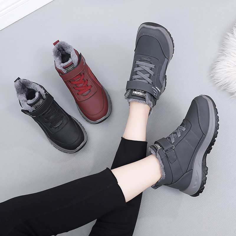 Дамски зимни топли пантофи с нехлъзгаща се подметка, флисова подплата, закопчаване с велкро, горна част от синтетична кожа, PU подметка