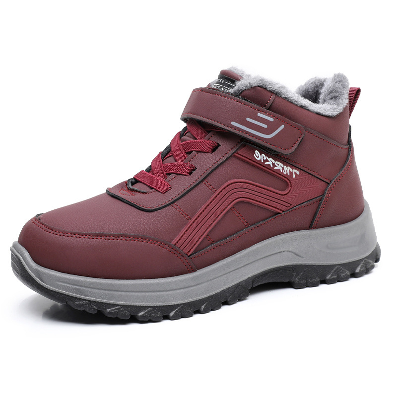 Дамски зимни топли пантофи с нехлъзгаща се подметка, флисова подплата, закопчаване с велкро, горна част от синтетична кожа, PU подметка