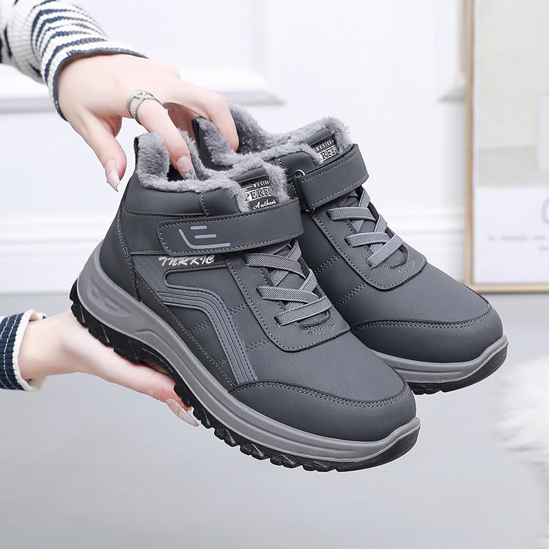 Дамски зимни топли пантофи с нехлъзгаща се подметка, флисова подплата, закопчаване с велкро, горна част от синтетична кожа, PU подметка