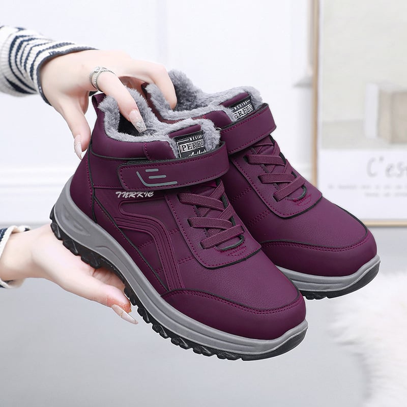 Дамски зимни топли пантофи с нехлъзгаща се подметка, флисова подплата, закопчаване с велкро, горна част от синтетична кожа, PU подметка