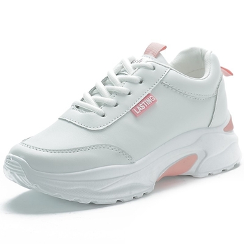 Дамски спортни обувки за ежедневно носене — мека подметка, двуслойна кожена vamp, нисък връх с връзки, гумена подметка с платформа, 3–5 см височина на платформата, масаж и ударопоглъщане