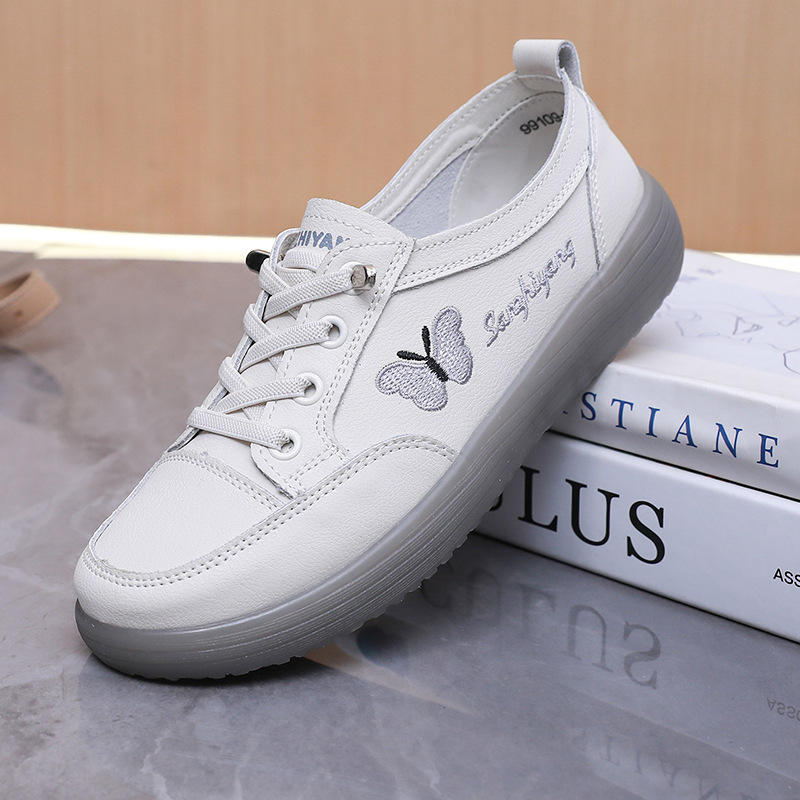 Ženske cipele od prave kože, slip-on s okruglim vrhom, gornji dio od dvostruke kože, unutarnja koža, elastično zatvaranje