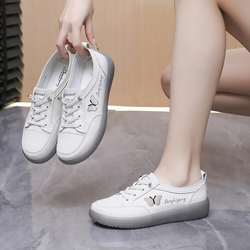 Ženske cipele od prave kože, slip-on s okruglim vrhom, gornji dio od dvostruke kože, unutarnja koža, elastično zatvaranje