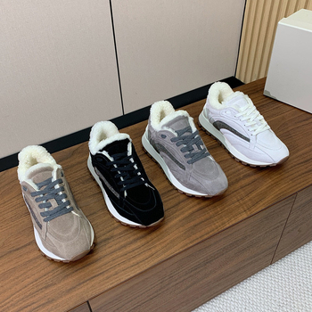 Pantofi sport pentru femei, iarnă, piele nubuk, căptușeală din lână, vârf rotund, talpă groasă, șireturi