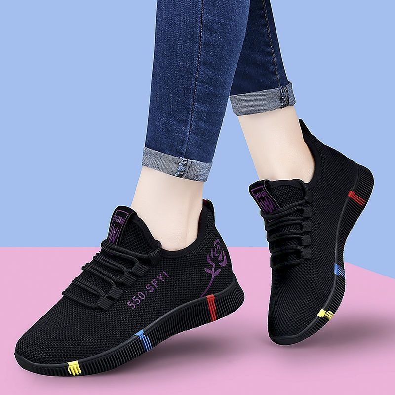 Дамски мрежести ежедневни обувки, дишаща мрежеста горна част, лека конструкция, връзки, нехлъзгаща PVC подметка, равен ток