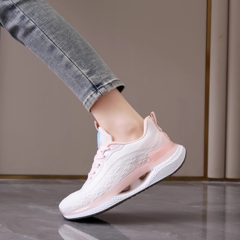 Дамски мрежести обувки за бягане — дишащи, леки и амортизиращи удара, с връзки; горна част: мрежа; подметка: гума; нос: закръглен; нисък ток