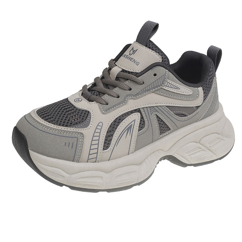 Ženske casual sportske tenisice s mrežastim gornjim dijelom, 3–5 cm debeli pet, gumena potplata, niski gornji dio, vezanje — proljeće 2025