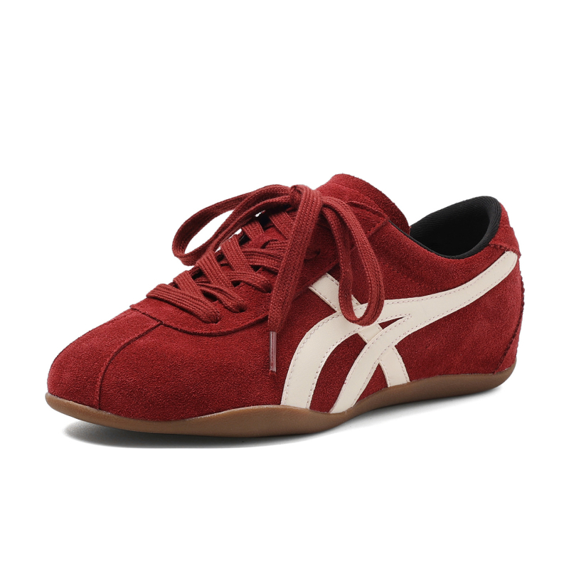 Ежедневни дамски обувки с горна част от кравешки велур, дебела подметка, връзки, дишаща мрежеста подплата, стелка от свинска кожа, гумена подметка