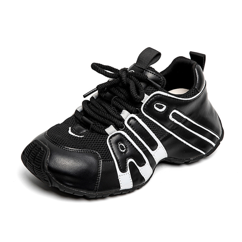 Dámske tenisky zo split kože s hrubou podrážkou, priedušnou sieťovinou vo vnútri, zvyšujú výšku, vhodné na outdoorové voľnočasové behy