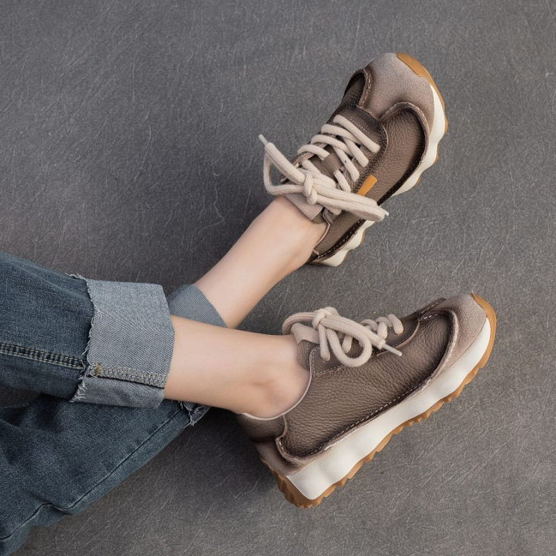 Ženské tenisky Forrest Gump z telecí kože prvej vrstvy, s predným šnurovaním, okrúhla špička, hrubá podrážka, sieťová podšívka