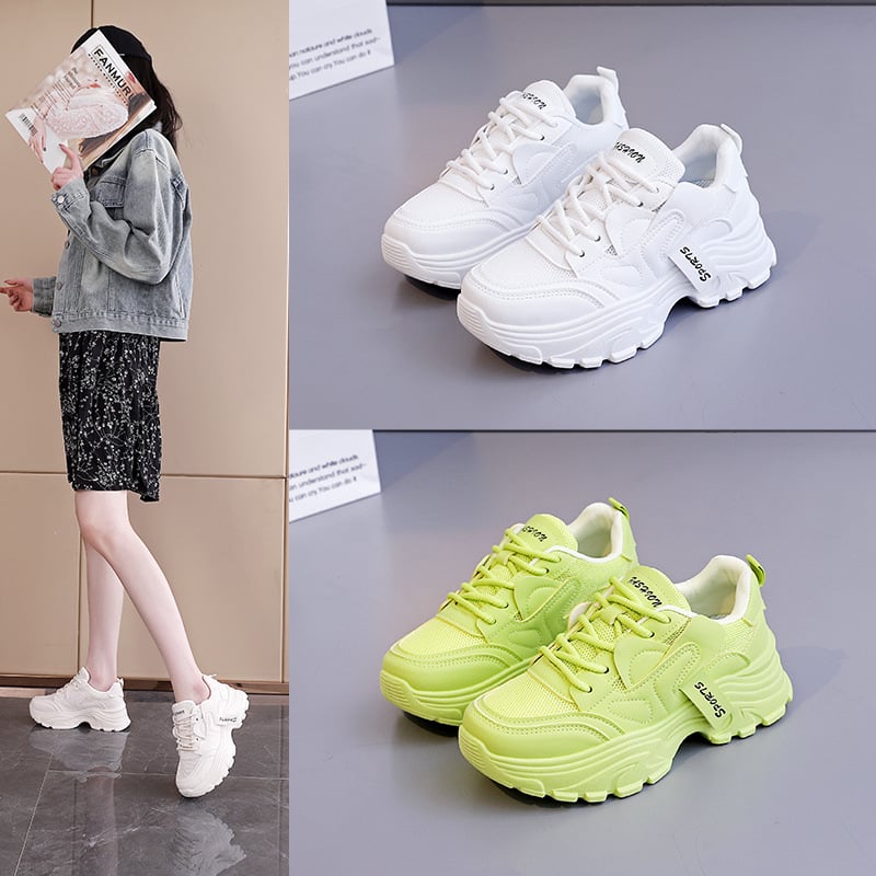 Ženske tenisice u korejskom stilu dad shoes, prozračni mrežasti gornji dio, PU gornja, debela potplata 3–5 cm, injekcijski oblikovana potplata, vezanje šnirama
