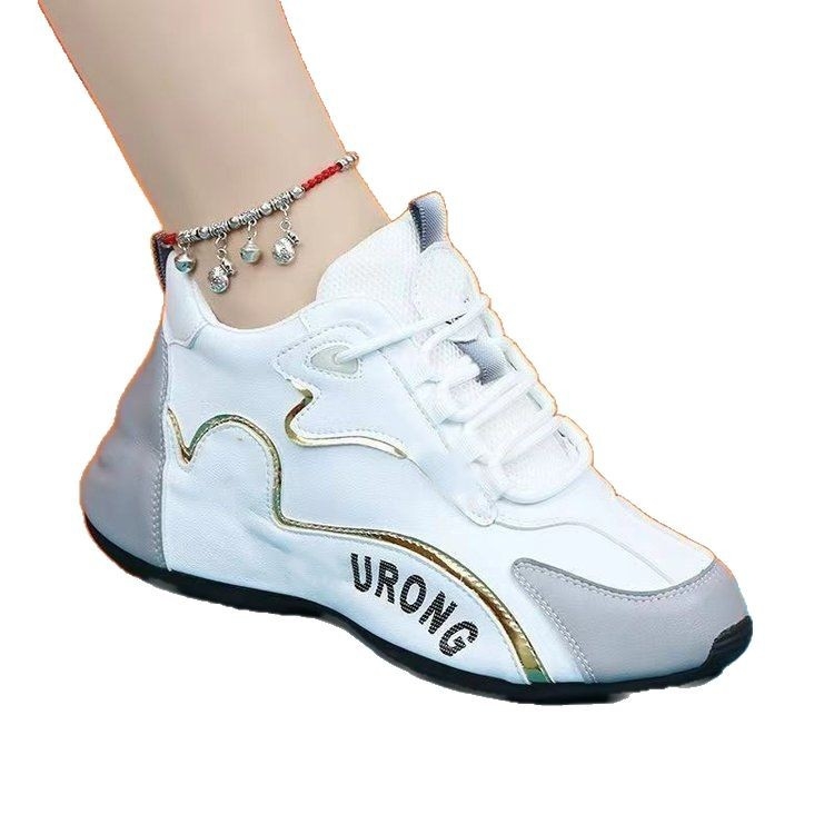 Дамски спортни обувки за ходене с дебела подметка, PU горна част, резинова подметка, предно връзване, височина на тока 3–5 см