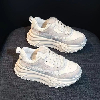 Adidași damă cu talpă groasă, PU partea superioară, talpă din cauciuc, branț EVA, închidere cu șireturi, toc mediu 3–5 cm, stil casual sport