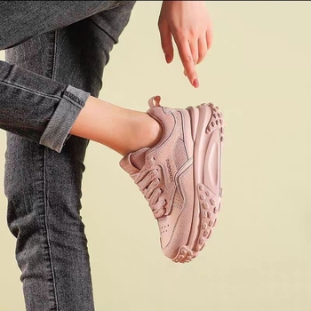 Adidași damă cu talpă groasă, PU partea superioară, talpă din cauciuc, branț EVA, închidere cu șireturi, toc mediu 3–5 cm, stil casual sport