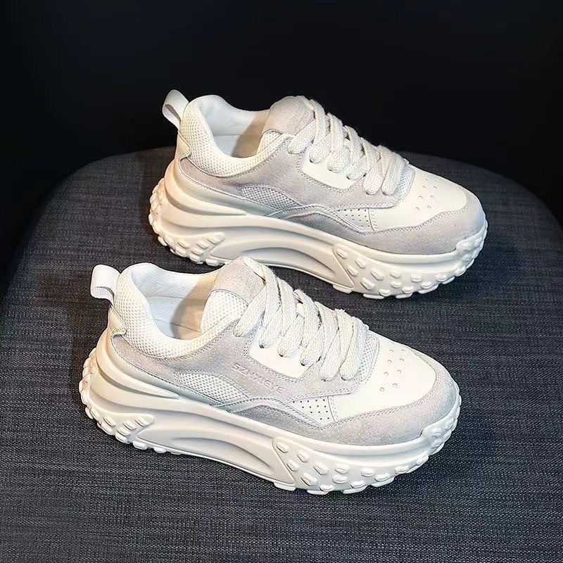 Adidași damă cu talpă groasă, PU partea superioară, talpă din cauciuc, branț EVA, închidere cu șireturi, toc mediu 3–5 cm, stil casual sport