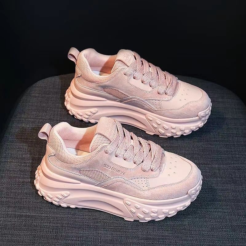 Adidași damă cu talpă groasă, PU partea superioară, talpă din cauciuc, branț EVA, închidere cu șireturi, toc mediu 3–5 cm, stil casual sport