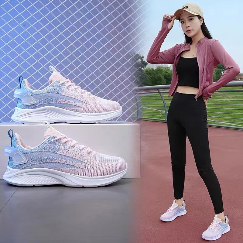 Ženske mrežaste tenisice za trčanje Fly-Knit – prozračne, lagane, udobna debela podloga, vezanje