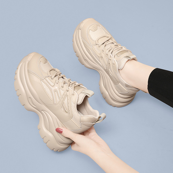 Ženske dad sneakers s fleece-podstavom, gornji dio od mikrovlakna, PU uložak, gumeni potplat, vezivanje šnurenjem, okrugli vrh, 6-8 cm povećanje visine
