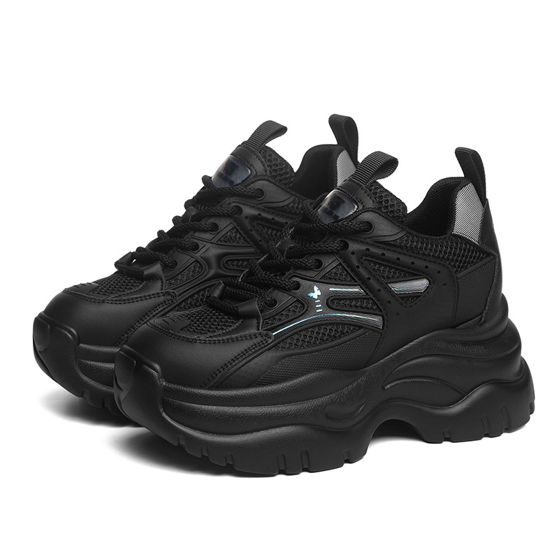Ženske dad sneakers s fleece-podstavom, gornji dio od mikrovlakna, PU uložak, gumeni potplat, vezivanje šnurenjem, okrugli vrh, 6-8 cm povećanje visine