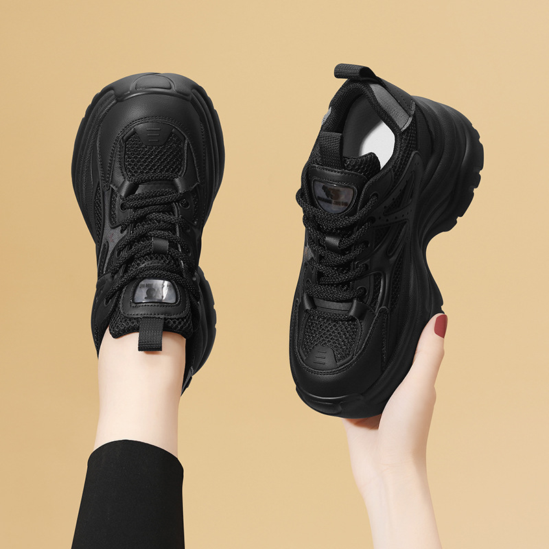 Ženske dad sneakers s fleece-podstavom, gornji dio od mikrovlakna, PU uložak, gumeni potplat, vezivanje šnurenjem, okrugli vrh, 6-8 cm povećanje visine