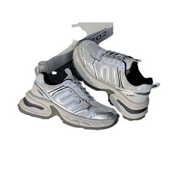 Pantofi sport femei din piele naturală, talpă groasă, vârf rotund, talpă din spumă, închidere cu șireturi în față