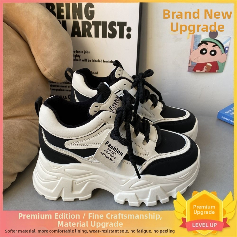 Дамски обувки в стил dad shoes с висока платформа – PU+мрежесто горно покритие, ток 3–5 см, инжекционно оформена подметка, дишащи, връзки