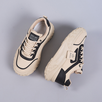 Дамски кецове с дебела подметка, PU горна част, PVC инжекционна подметка, 3–5 cm среден ток, връзки, кръгъл нос