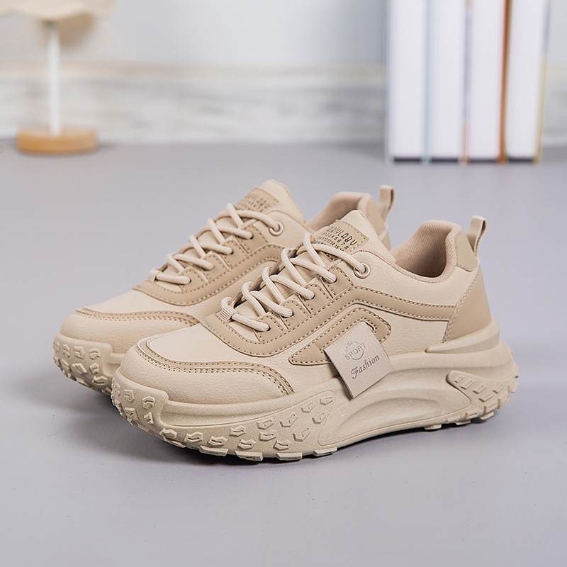 Дамски кецове с дебела подметка, PU горна част, PVC инжекционна подметка, 3–5 cm среден ток, връзки, кръгъл нос