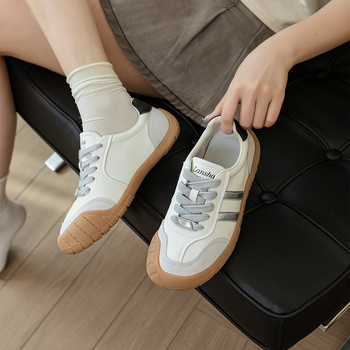 Женски спортни обувки за ежедневието от първокласна телешка кожа, нисък плосък ток, дишаща микрофибърна подплата, подметка от телешки сухожилия, връзков затваряне, марка BXL