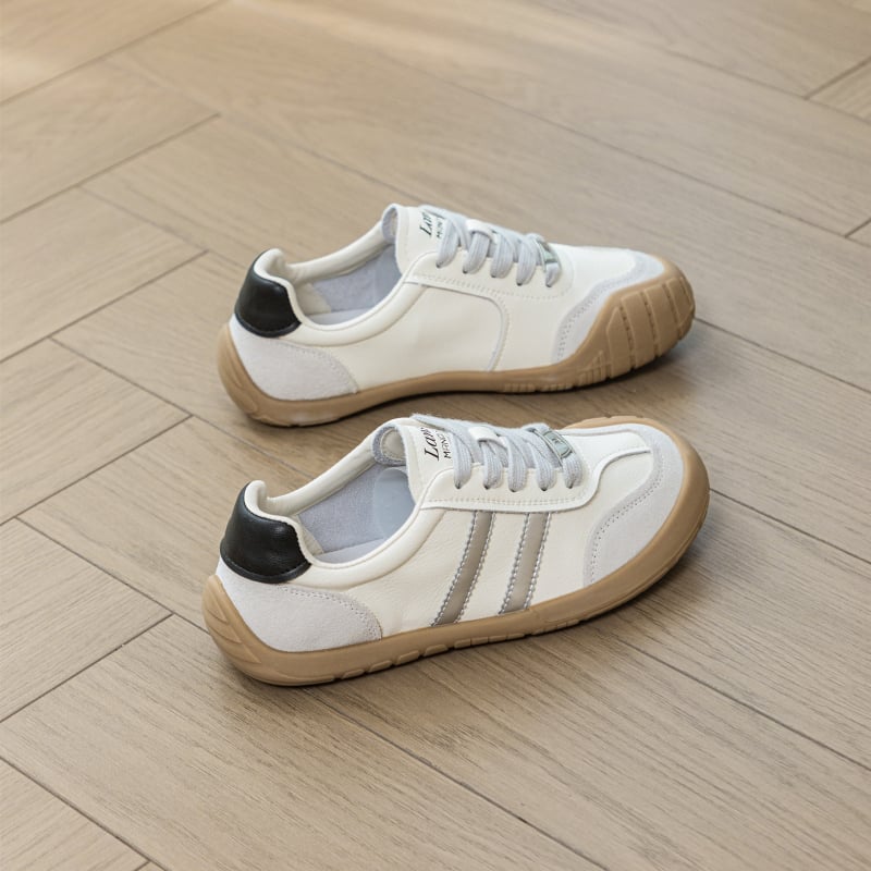 Женски спортни обувки за ежедневието от първокласна телешка кожа, нисък плосък ток, дишаща микрофибърна подплата, подметка от телешки сухожилия, връзков затваряне, марка BXL