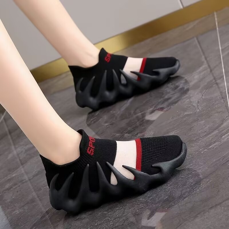 Обувки за ходене със дишаща мрежеста горна част и дизайн октоподови чорапи, без връзки, за жени, ТПР подметка