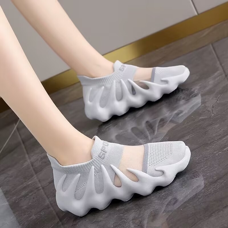 Обувки за ходене със дишаща мрежеста горна част и дизайн октоподови чорапи, без връзки, за жени, ТПР подметка