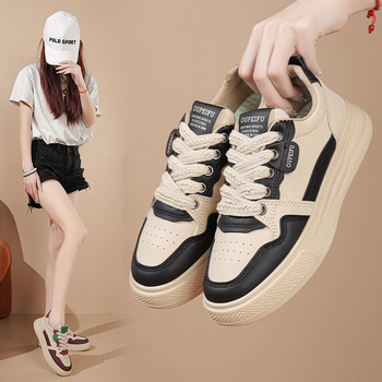 Дамски PU кожени обувки за свободното време с гумена подметка, връзки, дишаща мрежеста подплата, EVA стелка, нисък ток 1–3 см