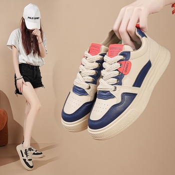 Дамски PU кожени обувки за свободното време с гумена подметка, връзки, дишаща мрежеста подплата, EVA стелка, нисък ток 1–3 см