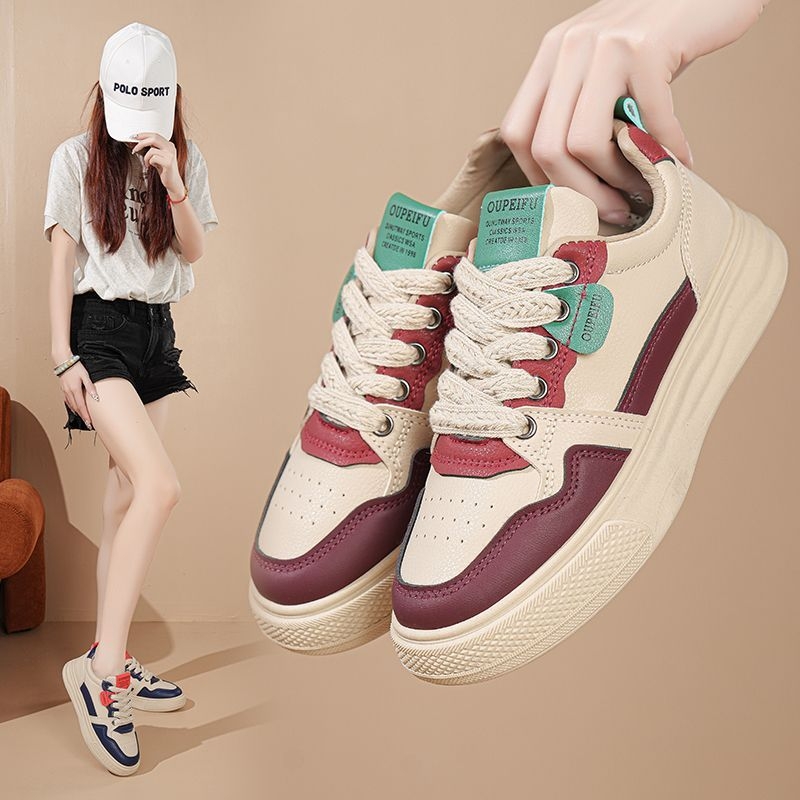 Дамски PU кожени обувки за свободното време с гумена подметка, връзки, дишаща мрежеста подплата, EVA стелка, нисък ток 1–3 см