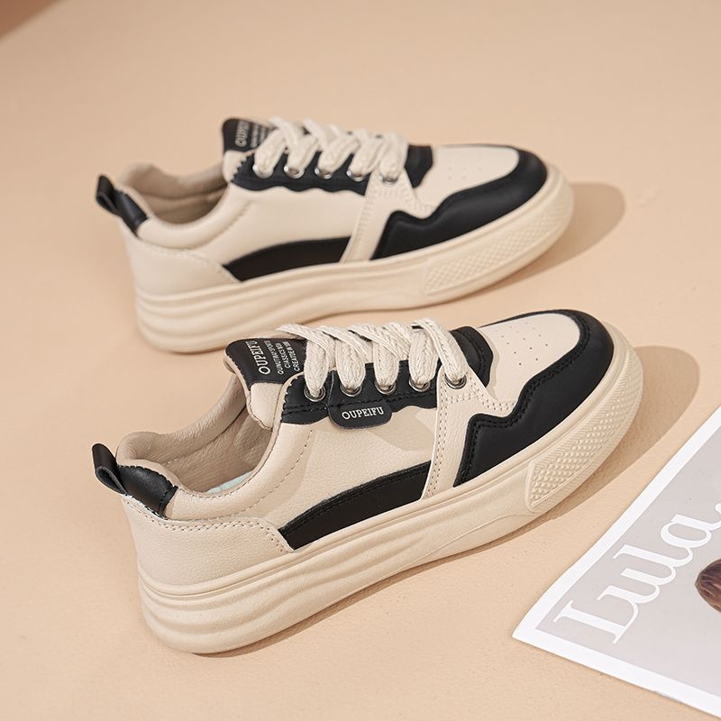 Дамски PU кожени обувки за свободното време с гумена подметка, връзки, дишаща мрежеста подплата, EVA стелка, нисък ток 1–3 см