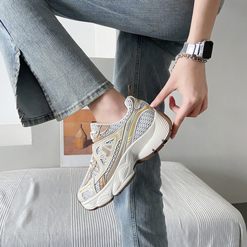 Дамски обувки в стил dad shoes с PU горна част от мрежеста материя, инжекционна подметка, с кръгъл нос, нисък връх, дишащ вътрешен слой, модел L1001