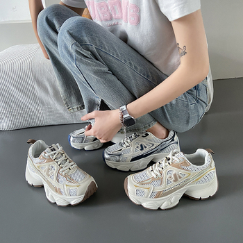 Дамски обувки в стил dad shoes с PU горна част от мрежеста материя, инжекционна подметка, с кръгъл нос, нисък връх, дишащ вътрешен слой, модел L1001