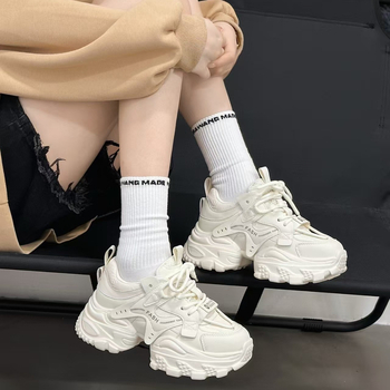 Дамски обувки на платформа от естествена кожа с флийс подплата, кръгъл нос, предно връзване, висок горен край, дебела платформа 6–8 см