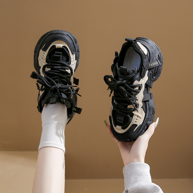 Дамски маратонки с дебела подметка, PU+мрежеста горна част, инжекционно формована подметка от гума, връзки