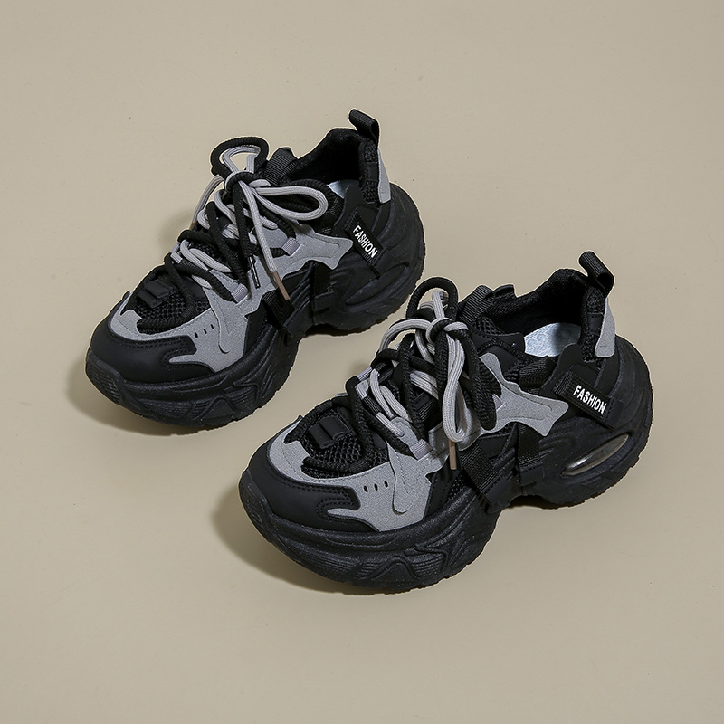 Дамски маратонки с дебела подметка, PU+мрежеста горна част, инжекционно формована подметка от гума, връзки