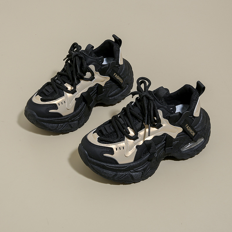 Дамски маратонки с дебела подметка, PU+мрежеста горна част, инжекционно формована подметка от гума, връзки