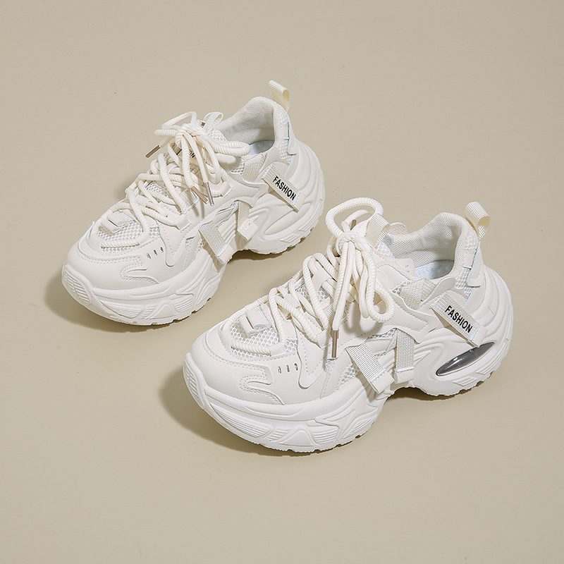 Дамски маратонки с дебела подметка, PU+мрежеста горна част, инжекционно формована подметка от гума, връзки