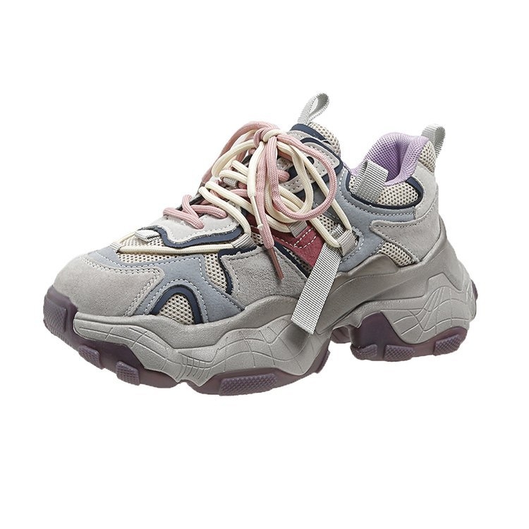 Женски спортно-ежедневни обувки с дишаща микрофибърна горна част, кръгъл нос, предно връзване, гумена подметка, височина на тока 3–5 см