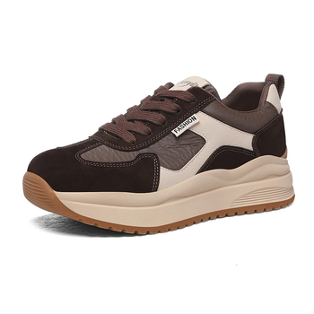 Дамски спортни обувки с дебел под, синтетична кожа, висока горна част, връзки