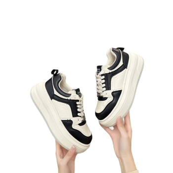 Ženske casual tenisice od prave kože – niski gornji dio, okrugli vrh, vezanje, debeli đon 3–5 cm