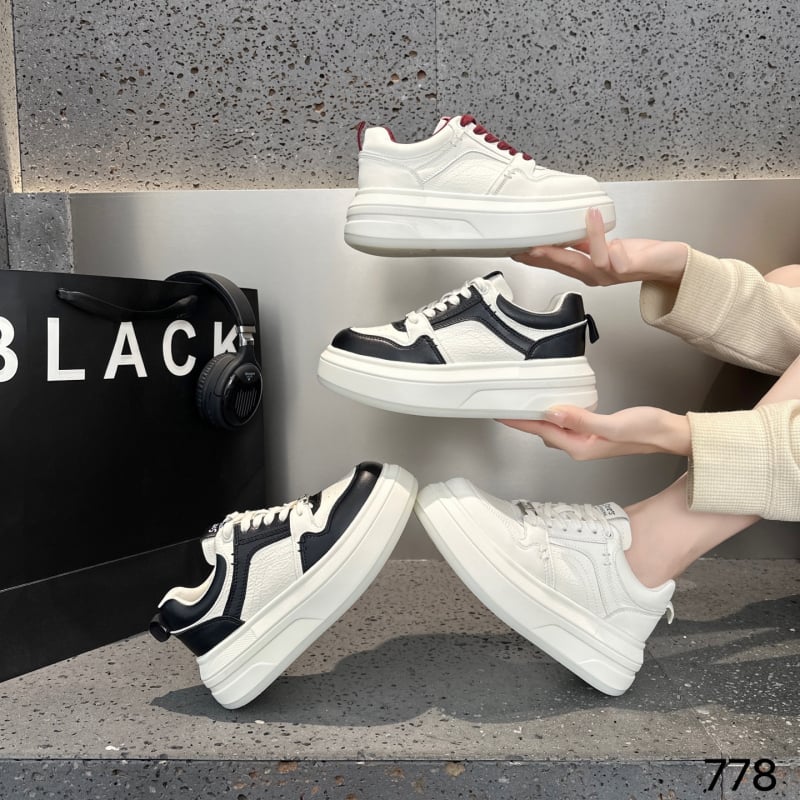 Ženske casual tenisice od prave kože – niski gornji dio, okrugli vrh, vezanje, debeli đon 3–5 cm